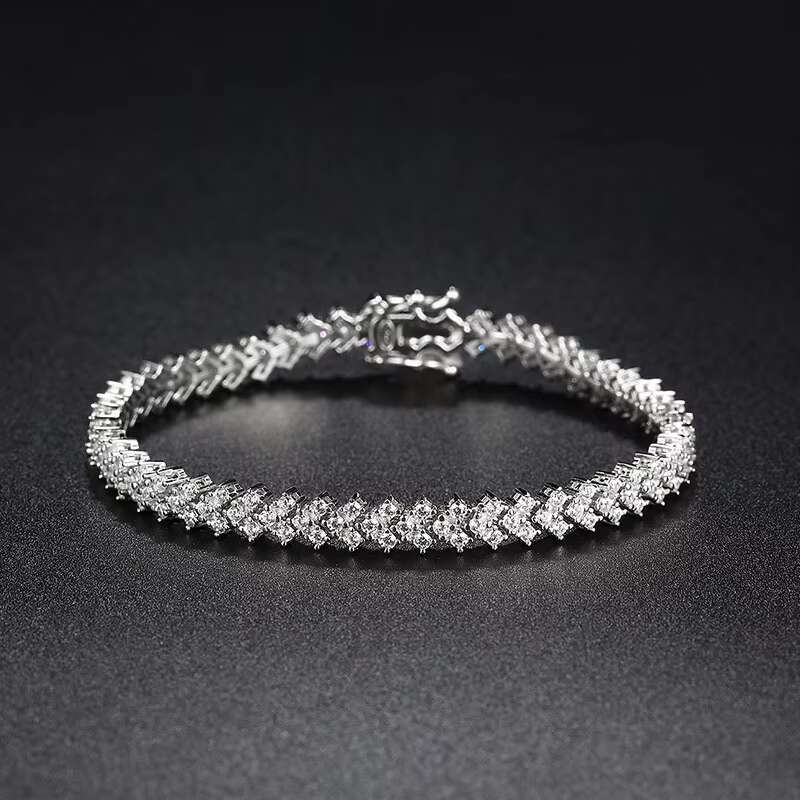 Sparkling Luxury 1.4mm Moissanite Tennis Bracelet for Women 18K White Gold Plated S925 Silver Three Row Rhombus Shape