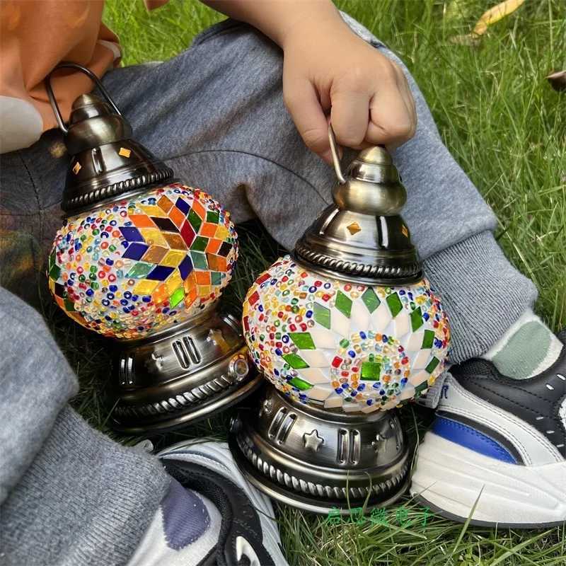 Mini Vintage Turkish Mosaic Hanging Lanterns Battery Warm Light LED Camping Lantern Rechargeable Lightweight Tent Lamp For Outdoor W250613