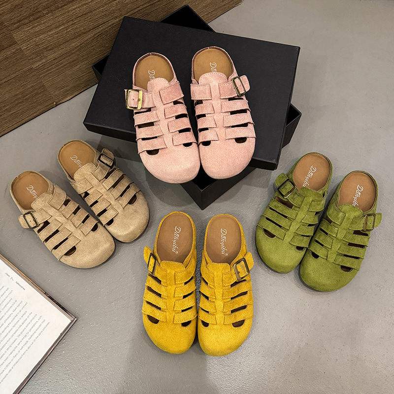 Ddmyoutdoor Baotou Half Slippers For Women Summer Outdoor New Woven Hollow Breathable Comfortable Flat Lazy Sandals Outdoor Shoes