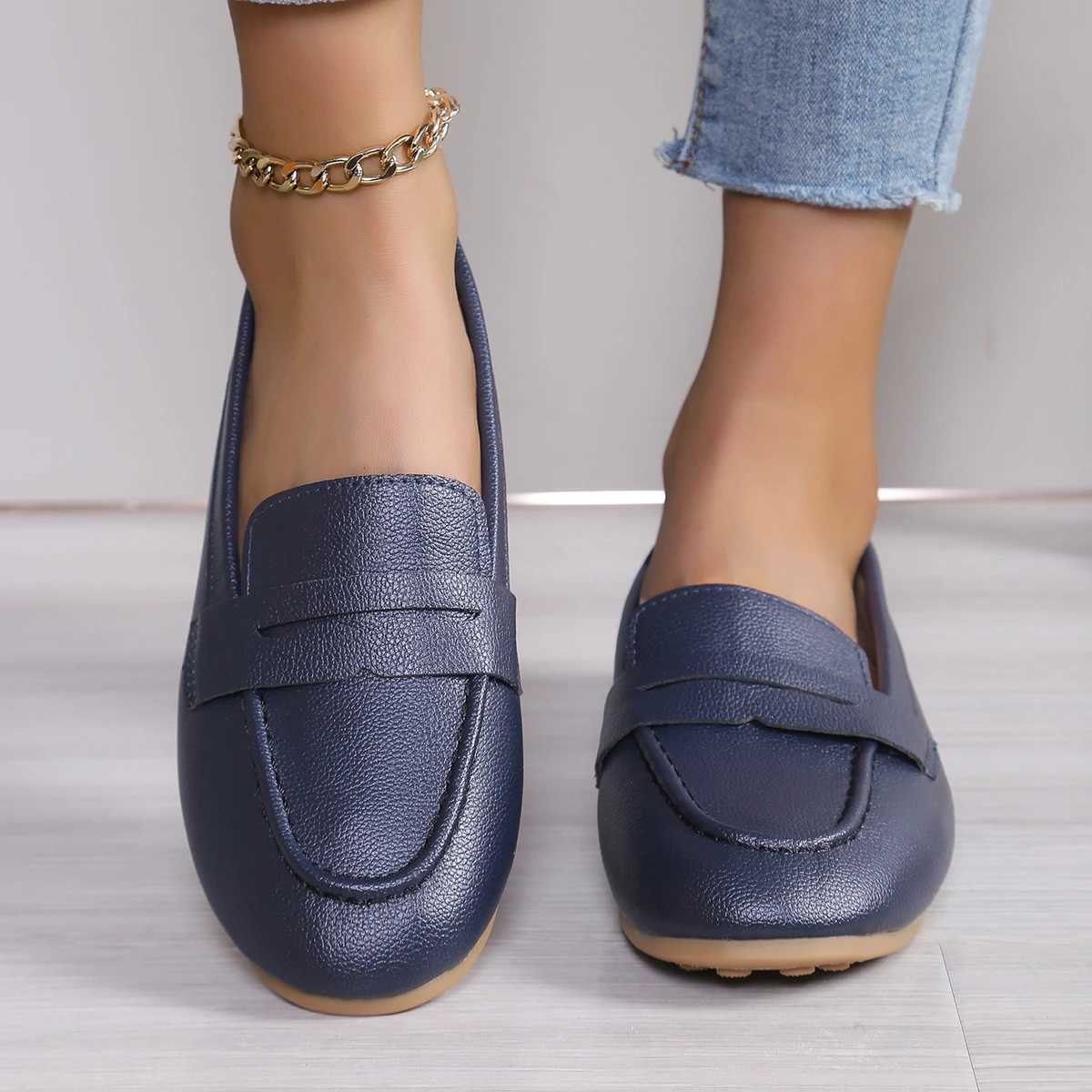 Women Shoes Soft Leather Shoes with Loafers Dark Blue Flat Shoes Womens Casual Zapatos Mujer Flats Female Footwear Size 36-43 XJ250614