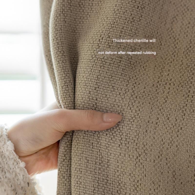 D270 light French medieval style yarn-dyed cotton and linen texture Maillard blackout curtains living room balcony bedroom curtain finished product