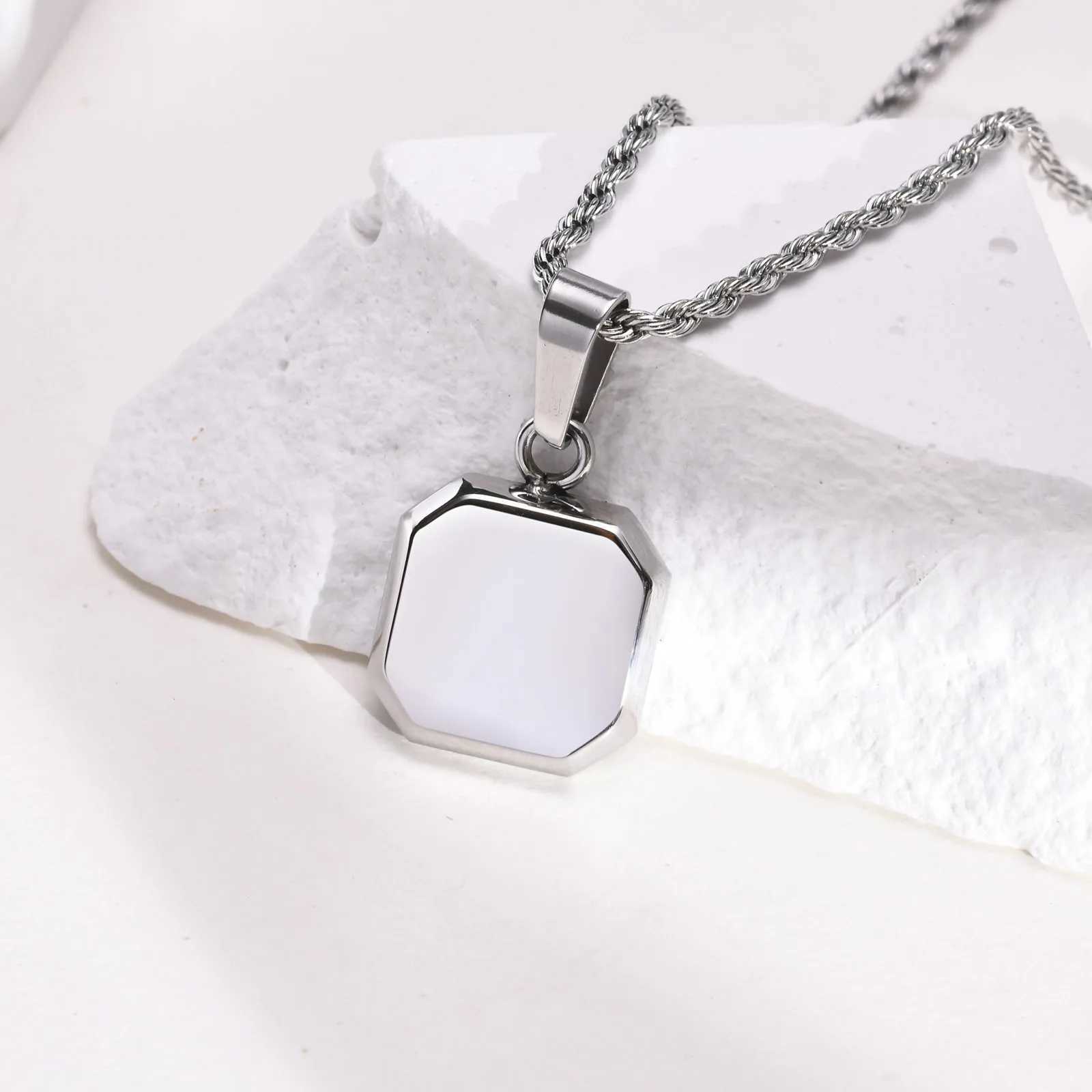 Vnox A-Z Initial Letters Men Necklaces Geometric Pendant with Box Cuban Rope Chain Stainless Steel Square Simple Collar Z250614