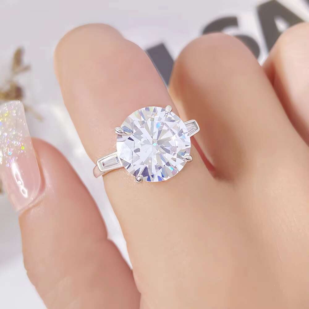 FOXI Real 925 Sterling Silver Rhodium Plated No Tarnish Round VVS D Moissanite Wedding Bands S925 Rings Fine Jewelry for Women