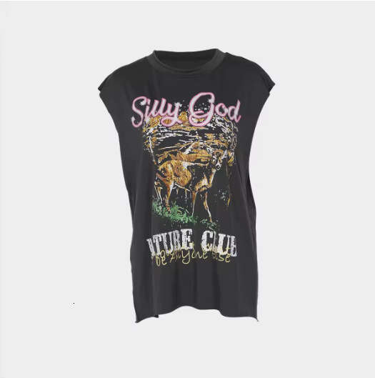 Trendy Street Style Printed Tank T-Shirt Autumn New Loose Plus Size Women's Top B5