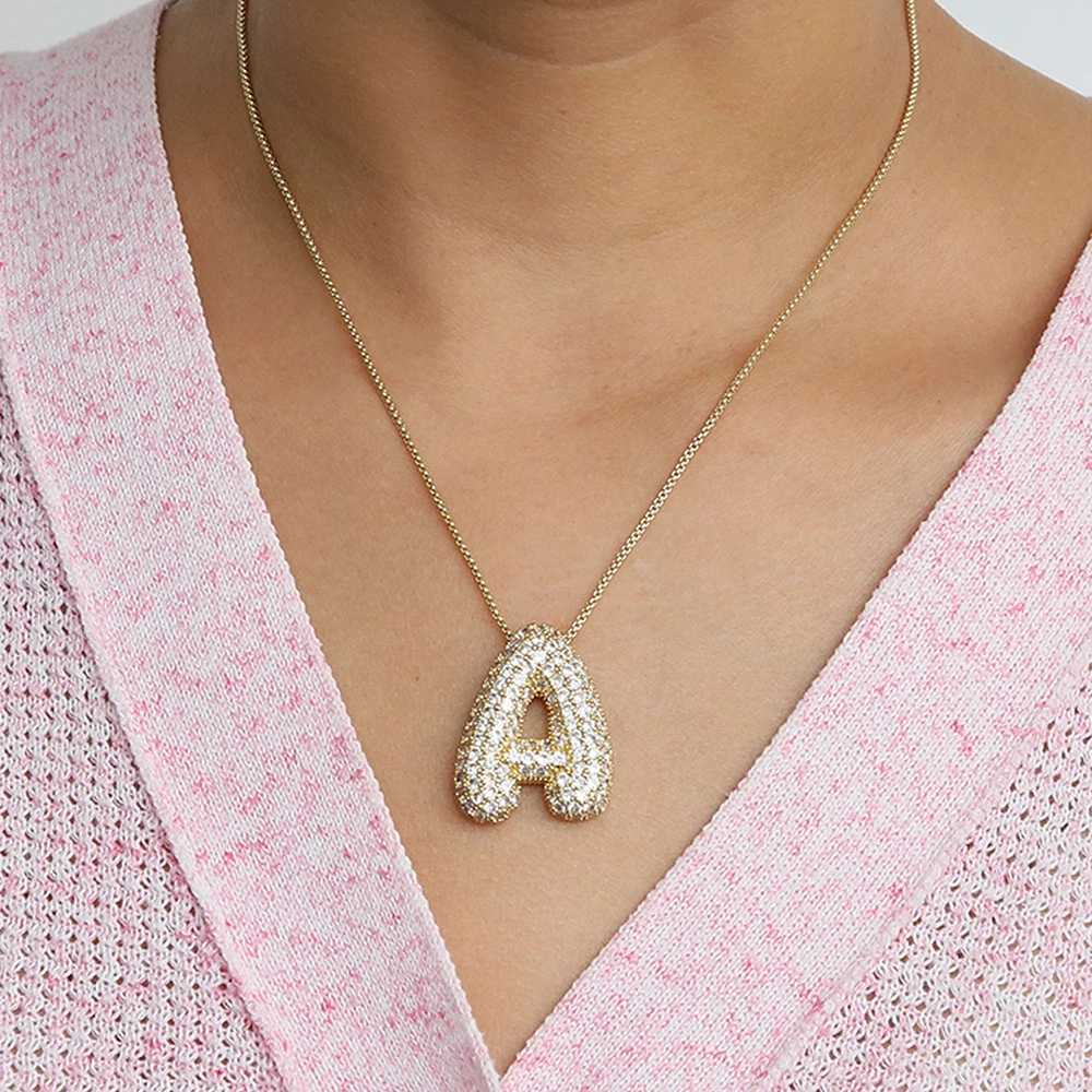 Sparkly CZ Zircon Letter Initial Necklace for Women Box Chain Gold Plated Balloon Bubble A-Z Pendant Neckalces Jewelry Gift Z250614
