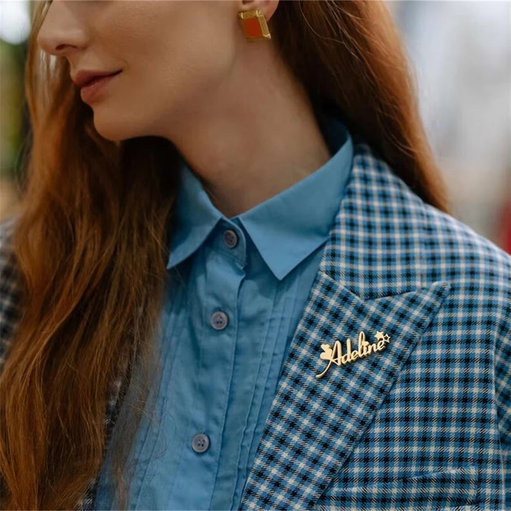 Custom Name Brooch for Women Men Personalized Stainless Steel Customized Pins Nameplate Brooch Women Wedding Jewelry Gift 250610