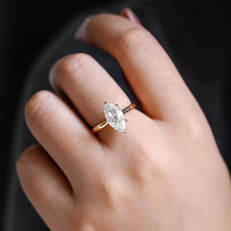 FOXI 2.5CT Tulip Set Marquise Cut Moissanite Engagement Ring 6 Claws Marquise Wedding Ring Affordable Ring Anniversary Jewelry