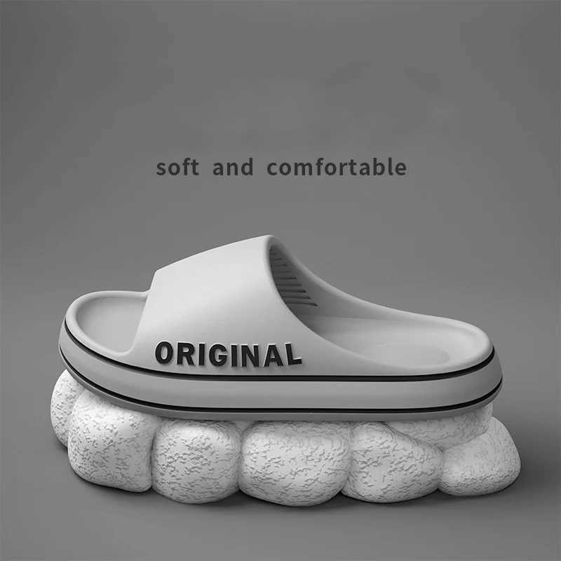 Feslishoet Womens Solid Color Letter Slippers And Mens Beach Slides with Thick Sole Indoor Anti-Slip Summer Couple Sandals Z250614