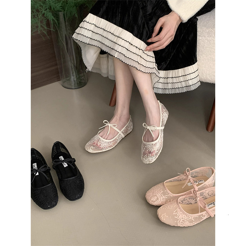 Ddmyoutdoor Flat French Style Pink Breathable Mary Jane For Women New Spring Bow Evening Shoes Outdoor Shoes