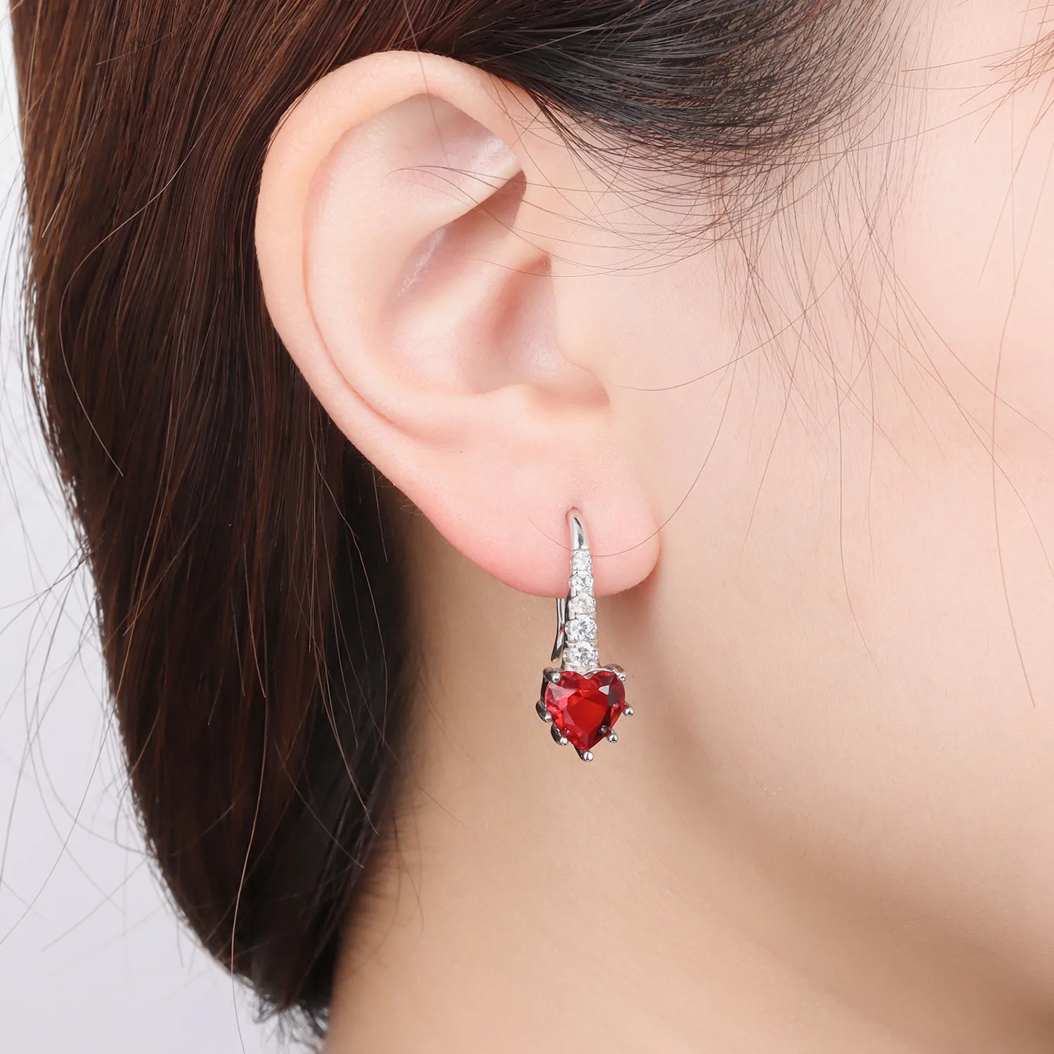 CYCUFF 2025 925 Sterling Silver Red Zircon Heart-shaped Hook Earrings Original for Women Earrings Birthday Gift Fine Jewelry 250610