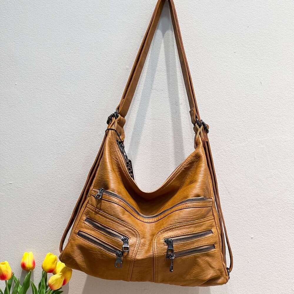 New Large Capacity Washed PU Women's Trendy Fashion Shoulder Versatile Backpack Soft Leather Crossbody Multi-use Bag