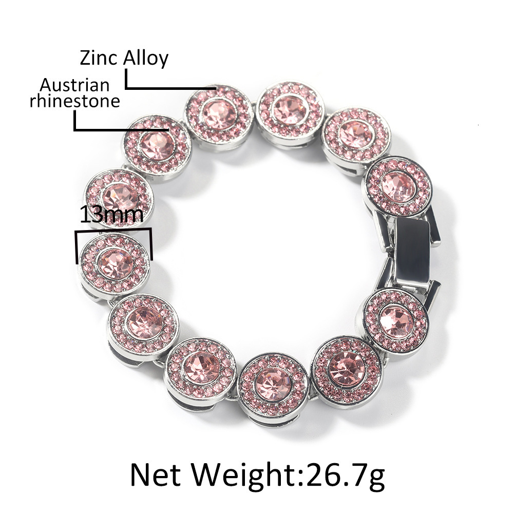 Fashionable and versatile pink diamond alloy bracelet simple geometric heart bracelet womens new cool trendy hip-hop bracelet Bling Hip Hop Rapper Jew