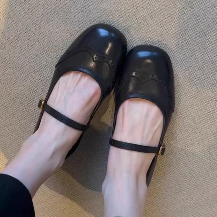 Ddmysports Spring And Autumn New French Style Shallow Mouth Single For Women Round Toe Flat Pink Mary Jane Shoes With One Strap Outdoor Shoes