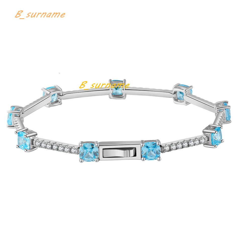 Wholesale Customizable Womens Elegant Tennis Bracelet Natural Aquamarine Gemstone Set Rhodium-Over Moissanite Elegant Bangles