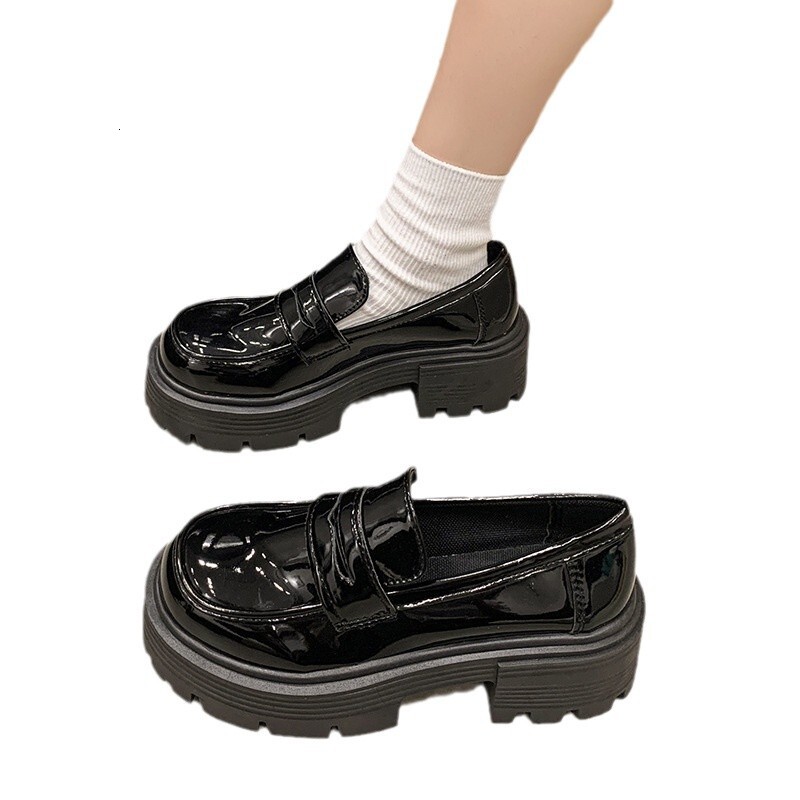 Ddmysports New Versatile Thick Soled Slip On Spring And Autumn Single British Style Small Leather Shoes Outdoor Shoes