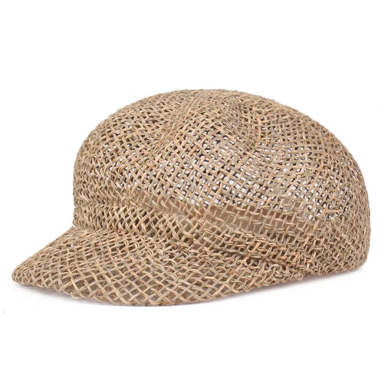 QBHAT Summer Straw Berets Straw Berets Men Women Handmade Straw Lafite Hats Breathable Cool Beach Cap Travel Sunhat 250604