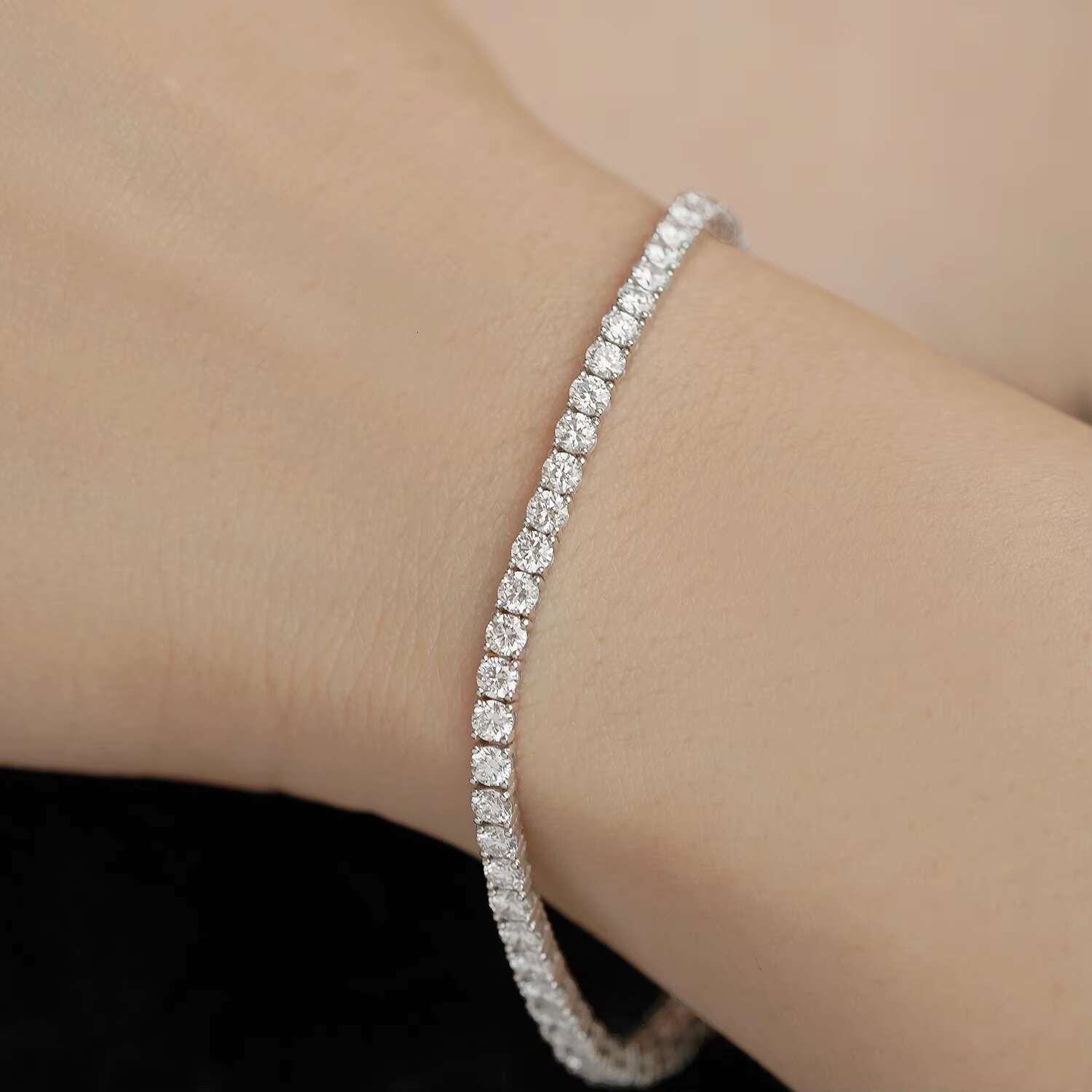 2mm 3mm 4mm 5mm Women 925 Sterling Silver Moissanite Tennis Chain Bracelet