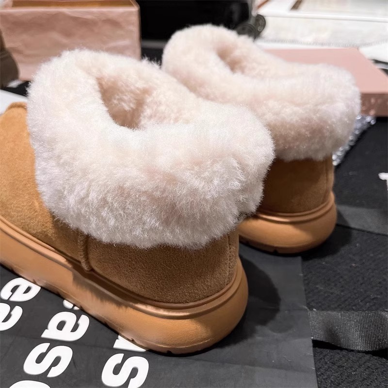 Ddmysports Sheepskin Integrated Warm Bread Cotton Shoes Thick Sole Short Cute Ugly Big Head Snow Boots Women S New Winter Model Outdoor Shoes