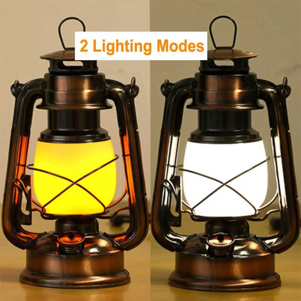 Vintage Camping Lantern LED Flame Light Battery Rechargeable USB Portable Hanger Fishing Lamp Dimming For Outdoor Garden Tent W250613