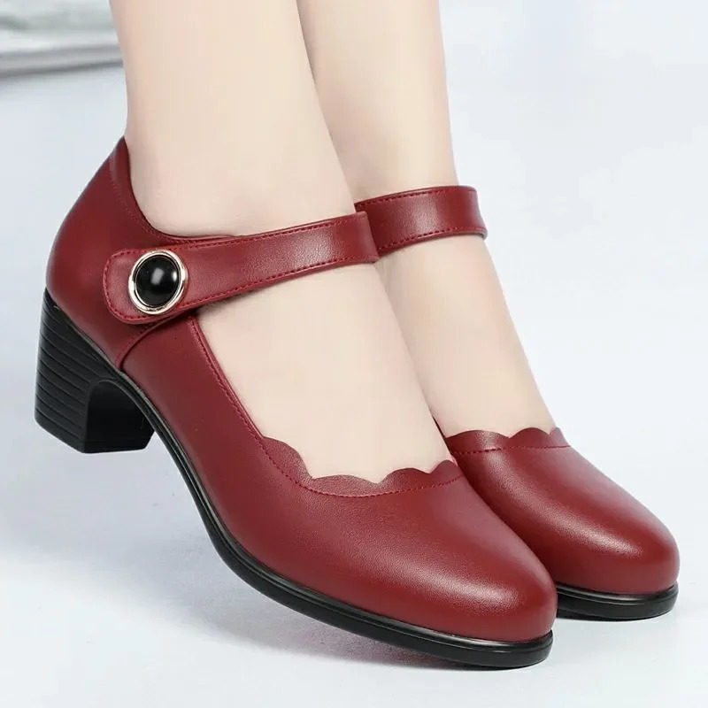 Women Casual Black Patent Leather Buckle Strap High Quality Shoes Lady Fashion Spring Summer Red Comfort Heel Pumps A02 250613