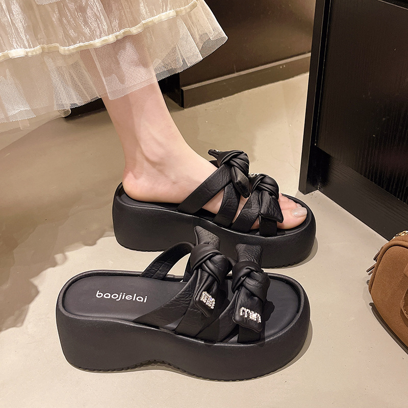 Ddmyoutdoor Bowknot Thick Sole Sandals For Women Summer New Non Slip Soft Versatile Casual Beach Outdoor On Slides Outdoor Shoes