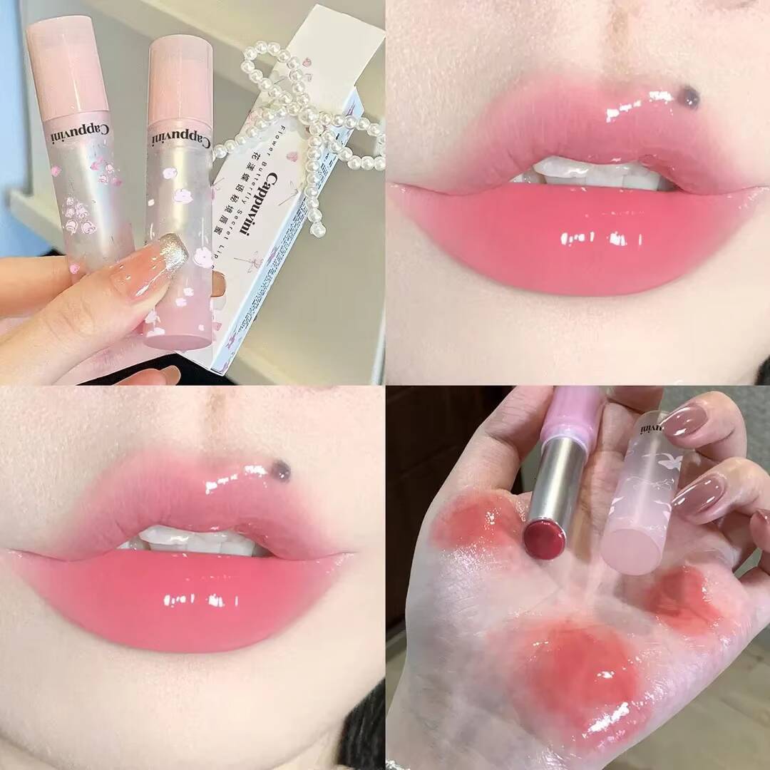 6 Colors Jelly Glaze Non-stick Lip Tint Moisturizing Crystal Lipstick Glass Gloss Lasting Tender Repair Lips Care Cosmetic happy
