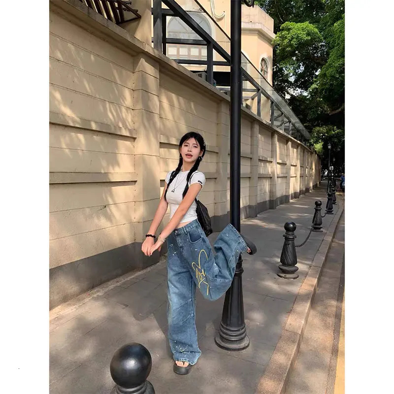 High Waist Jeans for Women Autumn Chic Casual Straight Jean Trousers American Vintage Y2K 90s Wide Leg Loose Denim Pant 250612