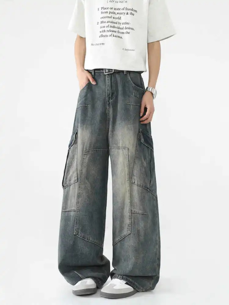 Women Dark Blue Y2k Cargo Jeans Baggy Grunge Denim Trousers Vintage Boyfriend Long Pants Japanese 2000s Style Clothes 250612