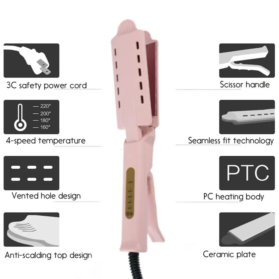 Pink Hair Straightener Four-gear Temperature Adjustment Ceramic Tourmaline Ionic Flat Iron Hair Straightener Women Widen Panel 250611