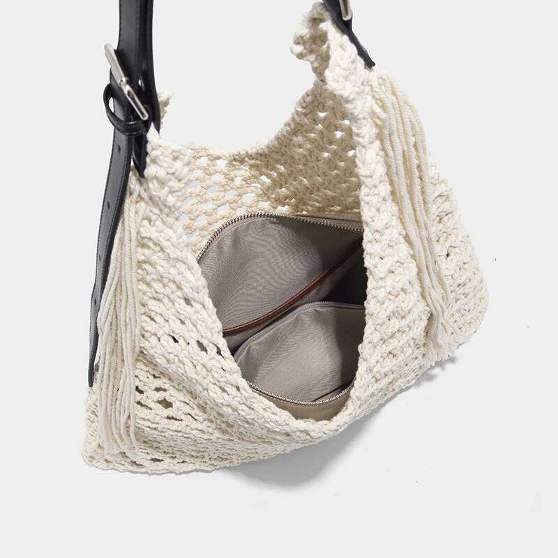 Women's Summer Bohemian Straw Weaving Tote 2025 New Designer Nylon Fabric Hollow Tassel with Large Capacity Beach Bag