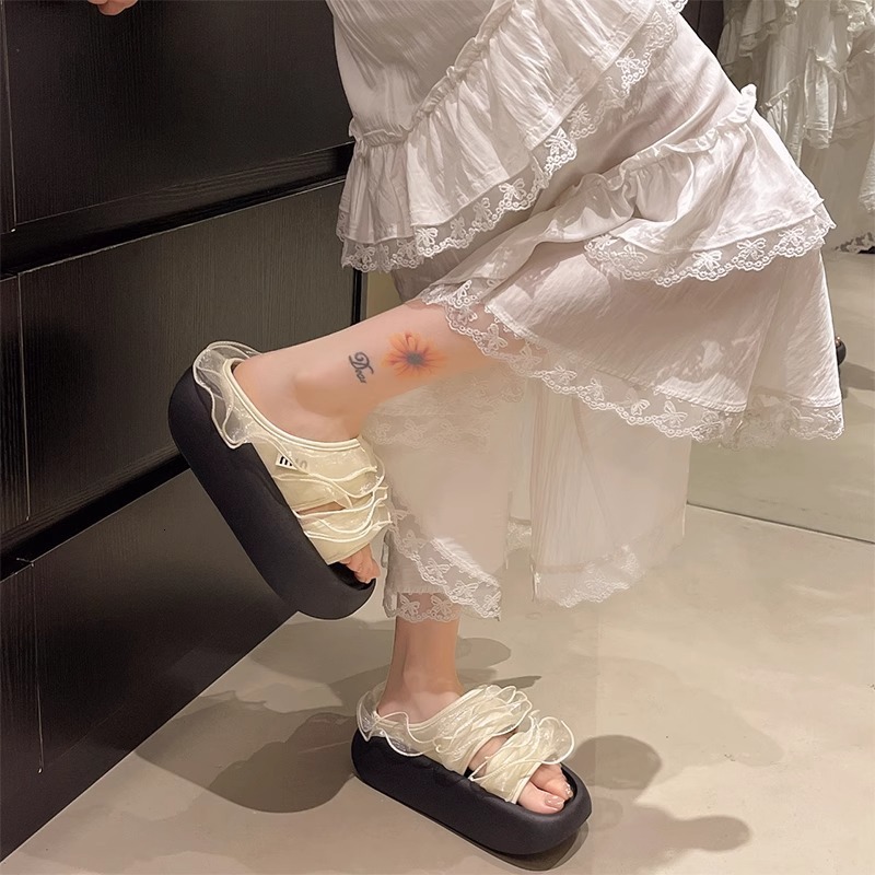 Ddmysports Summer French Thick Soled Slippers For Women New Outdoor Versatile Petite Fairy Style Fashion One Word Sandals Outdoor Shoes