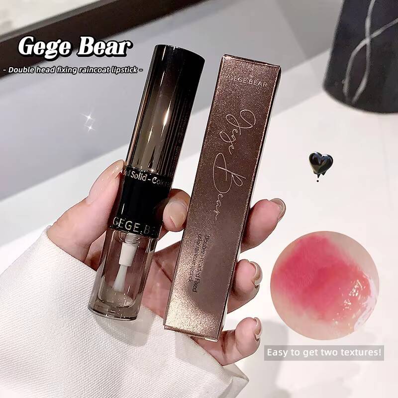 Gege Bear Double-ended with Lip Oil for Moisturizing and Hydrating Layered Color-developing Long-lasting Lipstick happy