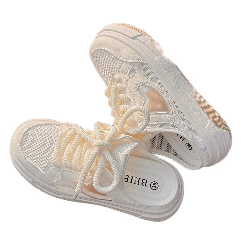 Ddmyoutdoor Summer Half Slippers For Women New Breathable Thin Mesh Thick Sole Casual Slip On Lazy White Shoes Outdoor Shoes