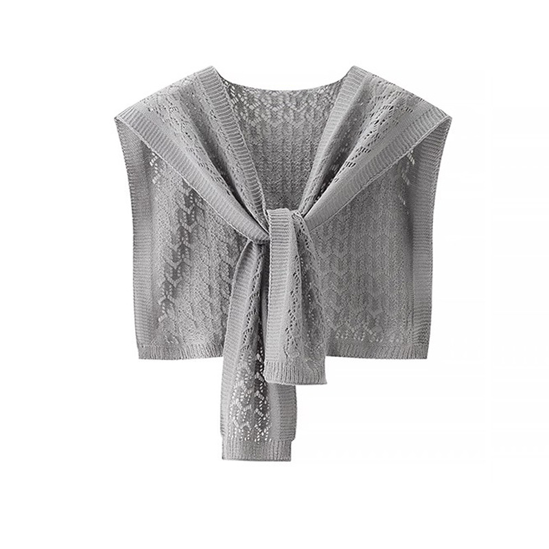 K1020 New hollow knitted small shawl for women Korean style all-match office air-conditioned room solid color knotted with shirt small waistcoat