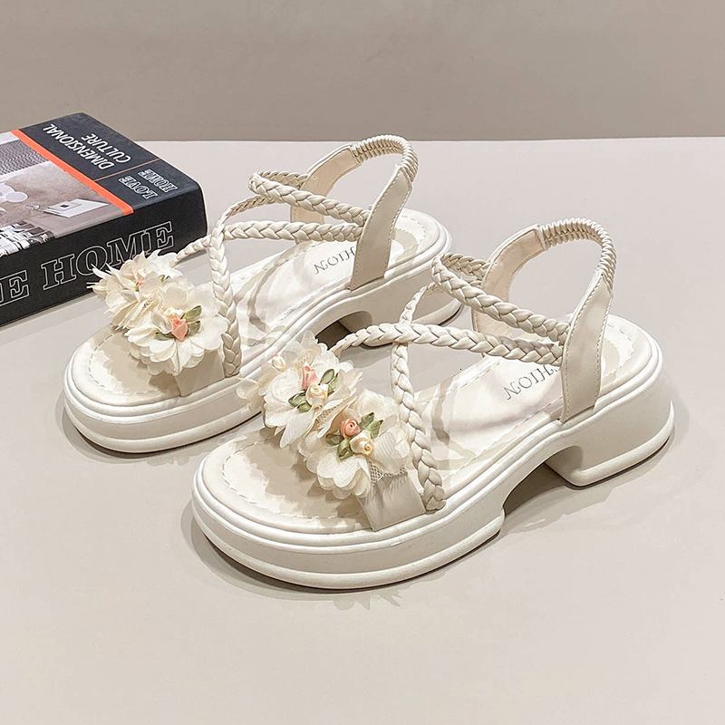 Ddmyoutdoor Women S New Summer Outdoor Exquisite Fairy Style With Dress Flower Thick Sole High Heel Sandals Outdoor Shoes