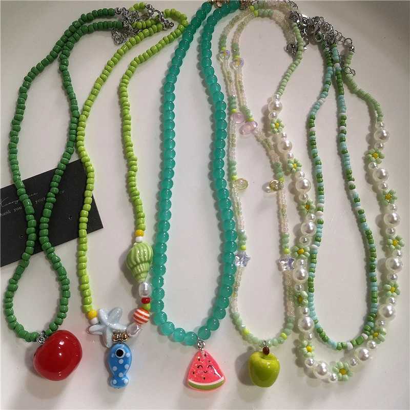 Y2K Summer Cute Cartoon Fruit Tomato Strawberry Ceramic Fish Pendant Beads Choker Necklace Harajuku Charm Jewelry Accessory Gift Z250614