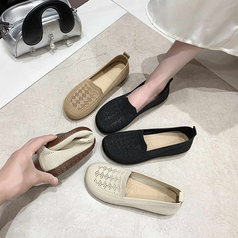 Ddmyoutdoor Ddmyoutdoor Flyknit Soft Sole Women S New Summer Hollow Breathable Mesh Slip On Loafers Maternity Grandma Shoes Outdoor Outdoor Shoes