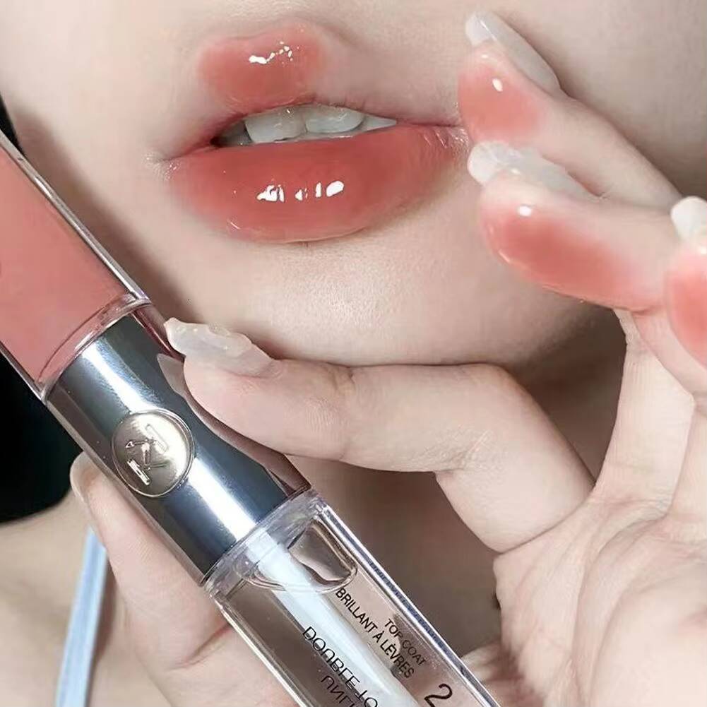 Double Headed Lipstick Mirror Face Gloss Non-Fading Lipsticks Milk Tea Bean Paste Transparent Sexy Plump Lip Makeup happy