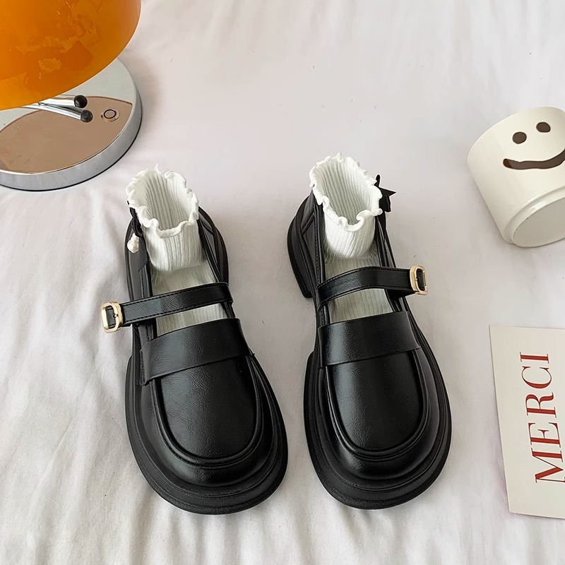 Ddmyoutdoor Versatile British Style Women S Leather Spring New Thick Sole Chunky Heel Fashion Casual Loafers Mary Jane Shoes Outdoor Shoes