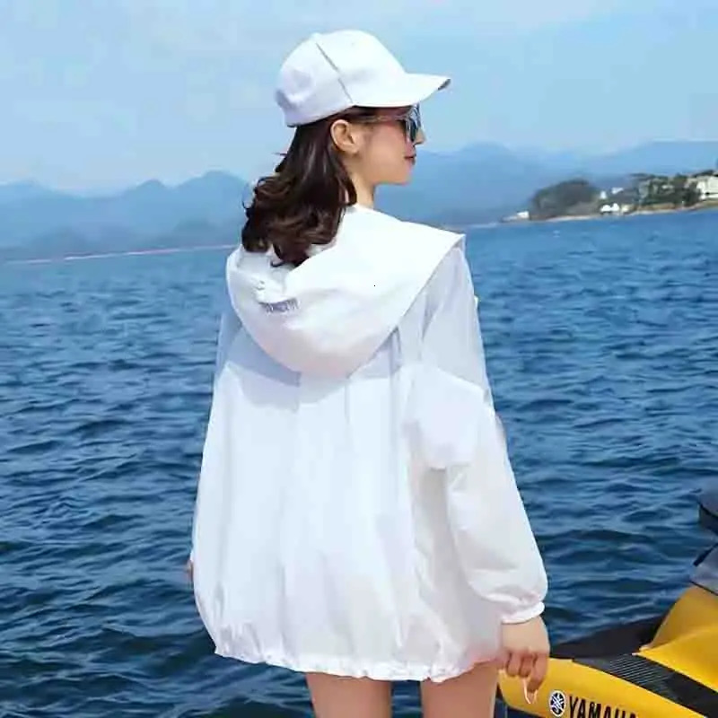 Korean Summer Female Hooded Splicing Long Sleeved Sun Protection Coat Women Students Loose Fitting Sunscreen Jacket 250611