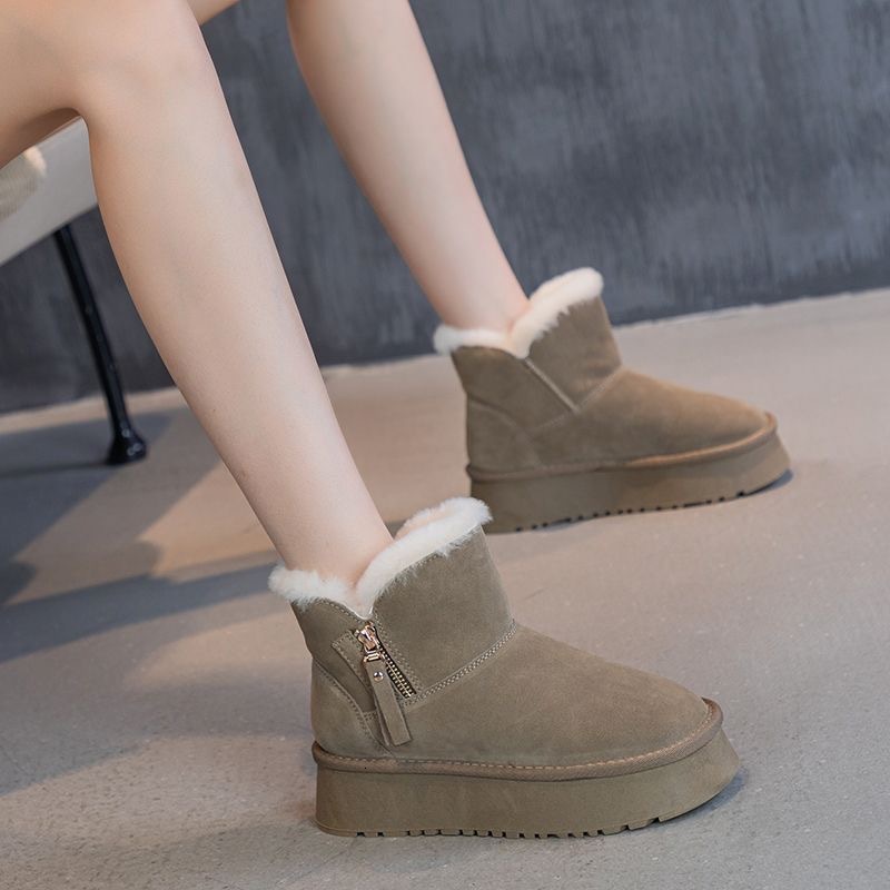 Ddmysports Thick Soled Snow For Women New Winter Fleece Lined Sheepskin Thickened Northeastern Cotton Shoes Slip On Boots Outdoor Shoes