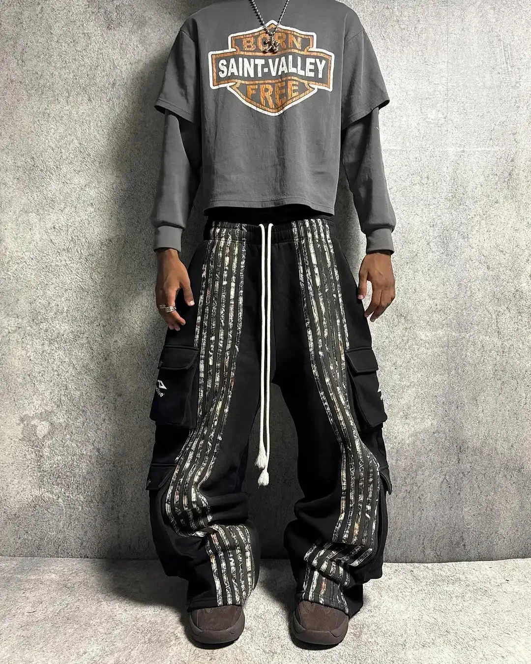 American Street Multifunctional Work Pants Y2K Clothing Fashion Side Striped Pants Slow Running Rope Sports Pants 250613