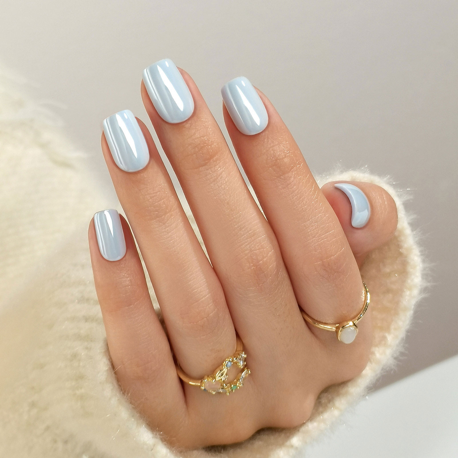 Soft Gel Blue Chrome Nail Art Kit Squared Shaped Stickers | Perfect For All Skin Tones