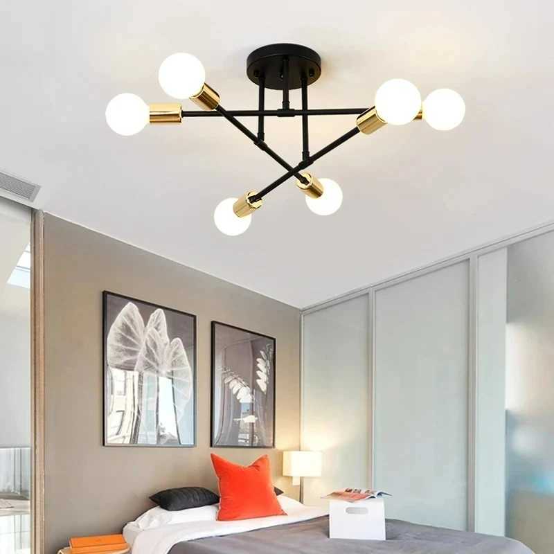 Nordic Minimalist Pendant Light Ceiling Lamp LED Chandelier Suitable for Bedrooms Living Rooms Black Gold Lighting Decoration XJ2500613