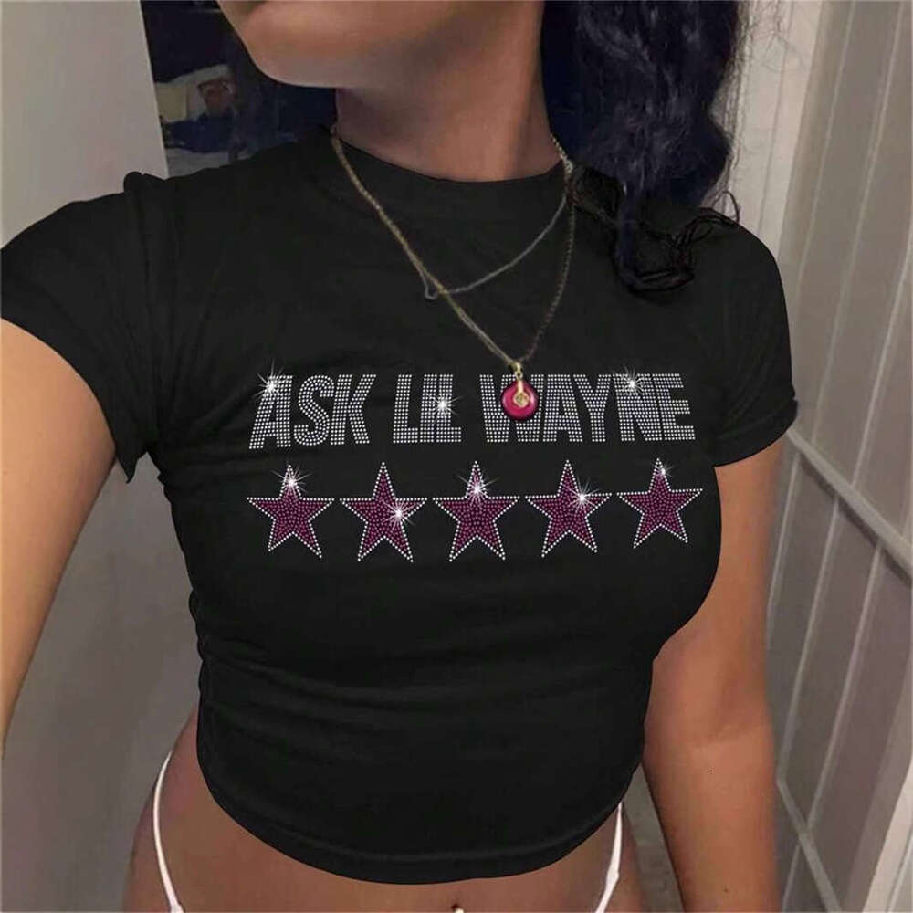 Summer New Women's Fashion Trendy Printed Slim Fit Crop Top Short Sleeve T-Shirt B5