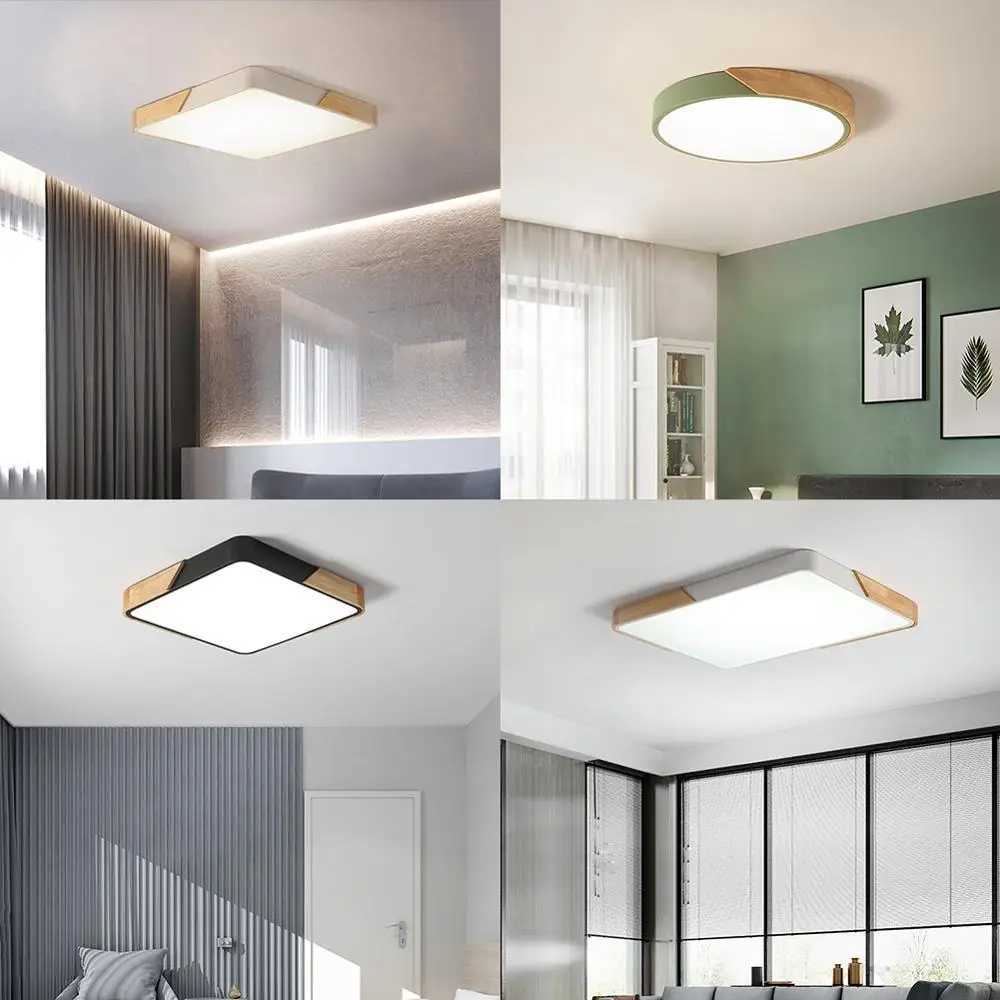 LED Ceiling Light Modern Nordic Round Lamp Wooden Home Living Room Bedroom Study Surface Mounted Lighting Fixture Remote Control XJ2500613