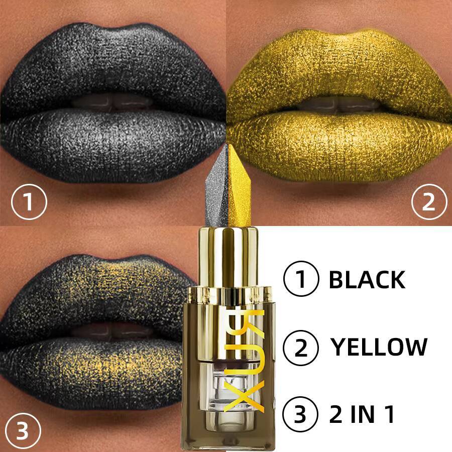 1pc Two-tone Color Glitter Non-stick Cup Matte Black&yellow Lip Makeup Diamond Lipstick or for Eye Shadow Gifts happy