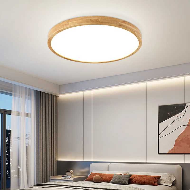 Nordic LED Ceiling Light Ultra-Thin Wood Grain Simple Minimalist Original Wooden Lighting Fixture For Bedroom Living RoomXJ2500613