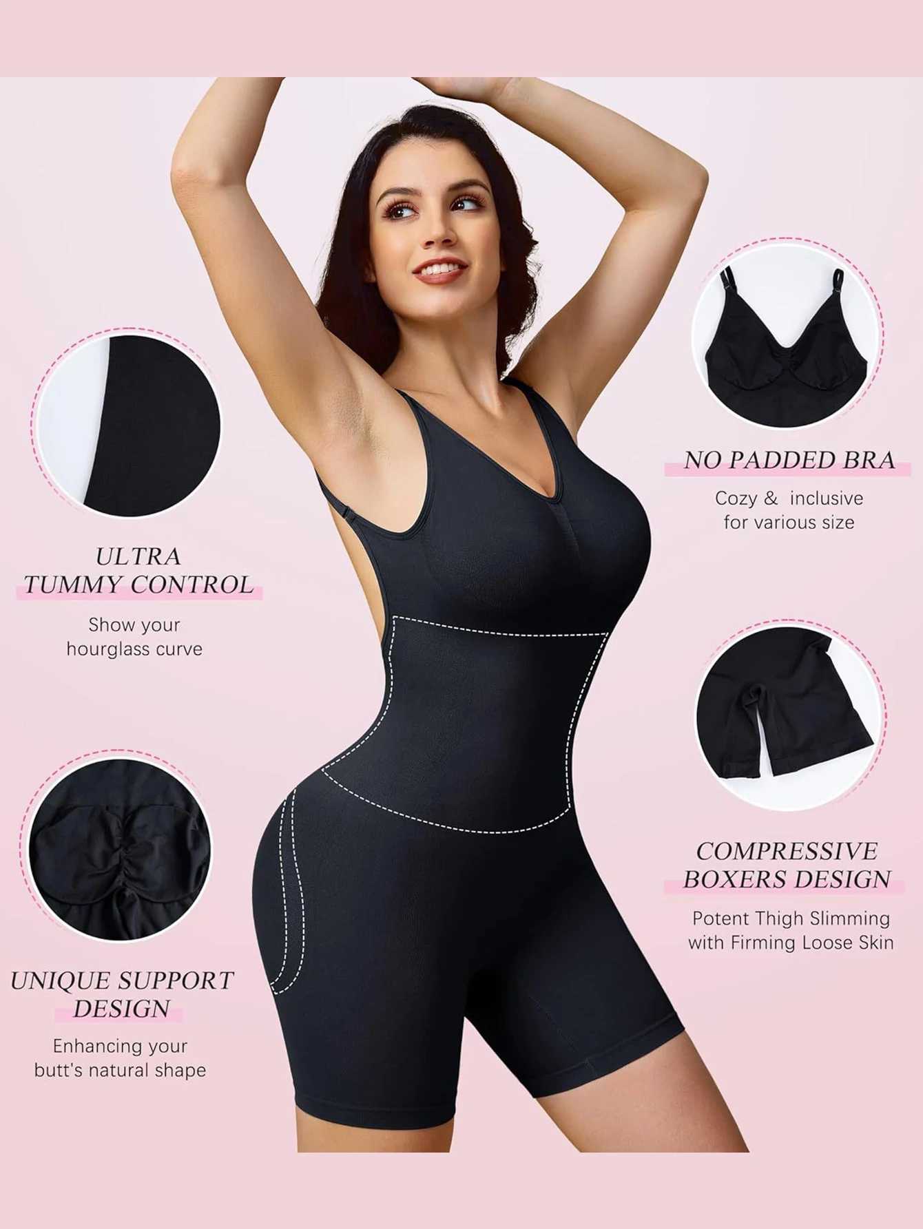 Body Shaper Women Tummy Control Shapewear Bodysuits Mid Thigh Seamless Leotard Body Shaping Waist Backless Full Body Black XJ250614