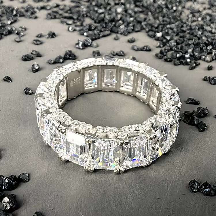 On Sale Classic S925 Sterling Silver VVS Moissanite Rhodium Plated Eternity Band Ring for Women Wedding Fine Jewelry 2025